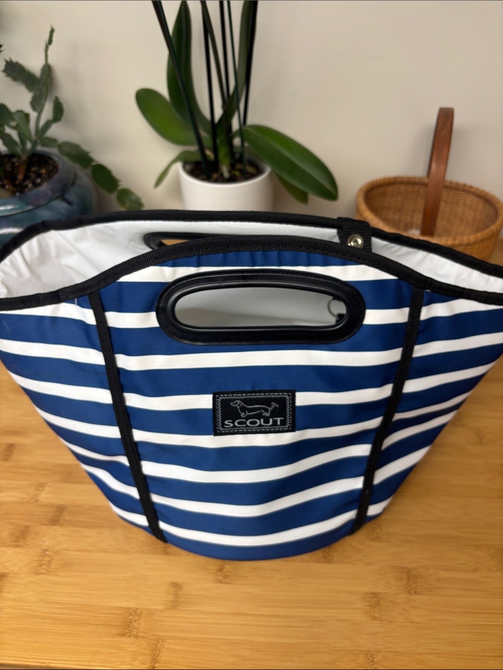 Scout Navy and White Striped Tote with Oval Handles